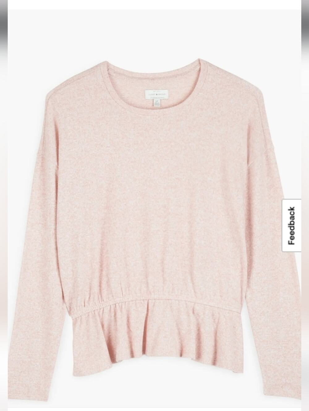 Lucky Brand Cloud Jersey Heather Pink Long Sleeve Peplum Top Size XS